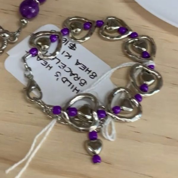 Child's Silver Heart Bracelet Purple