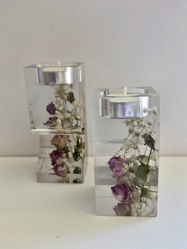 Heart Shape Tealight Candle Holder - Purple Rose Buds (set x2 )