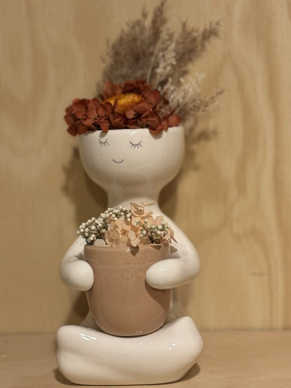 Dried Flower Arrangement in People Planter Vase