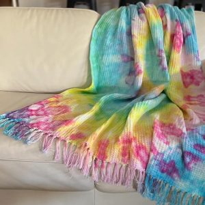 Rainbow Spiral Waffle Throw