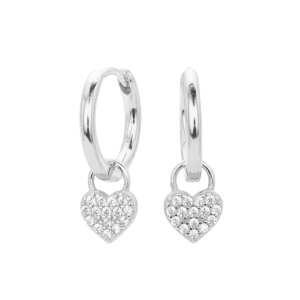 Silver Hoops with heart ccharm