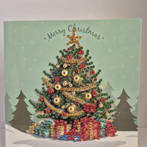 green tree with presents Christmas card