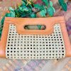 Handmade Leather Rattan Webbing Clutch (Tan)