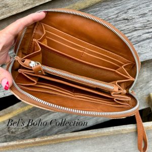 Hand-carved Half Moon Wallet & Clutch (Tan)
