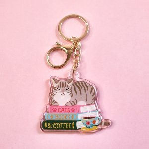 Cats, Books, and Coffee Acrylic Keychain