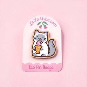 Kitty Eco Wood Pin Badge