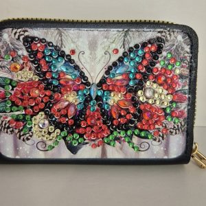 Red butterfly zippered card wallet